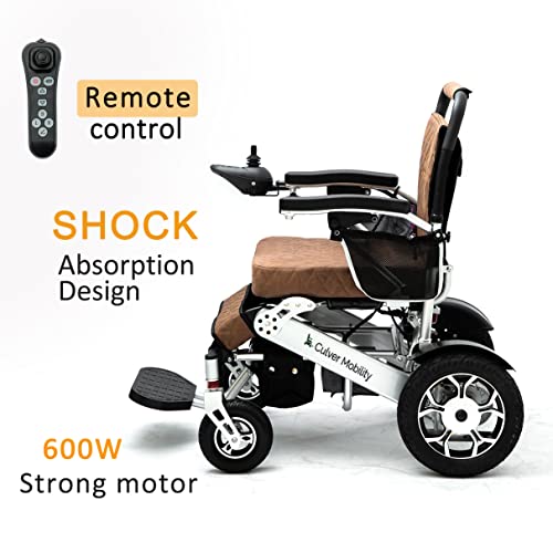 Culver Mobility Wolf XL Electric Wheelchair - Foldable, Leather Brown