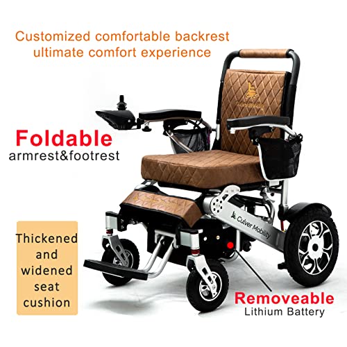 Culver Mobility Wolf XL Electric Wheelchair - Foldable, Leather Brown