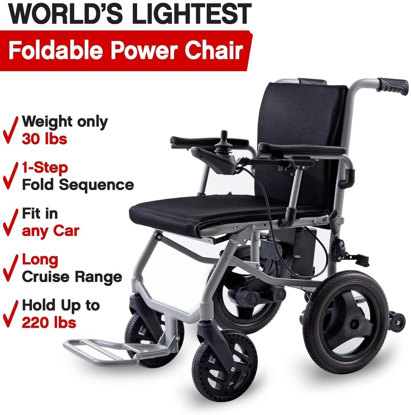 Culver Mobility Kano Electric Wheelchair - Black, Foldable, Travel-Friendly