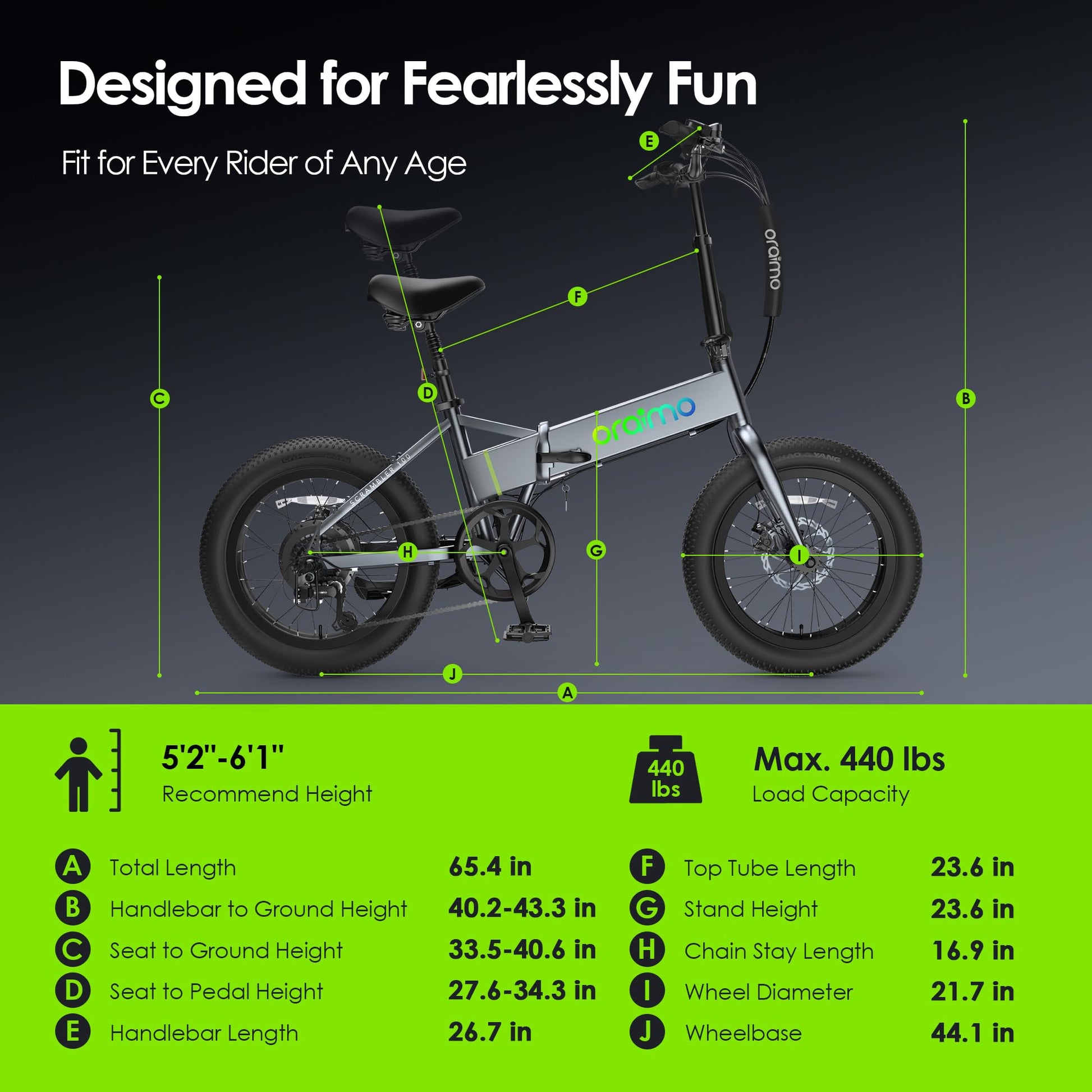 Oraimo 750W-1000W Electric Bike for Adults, 45 Miles, 20" Fat Tire Folding E-Bike