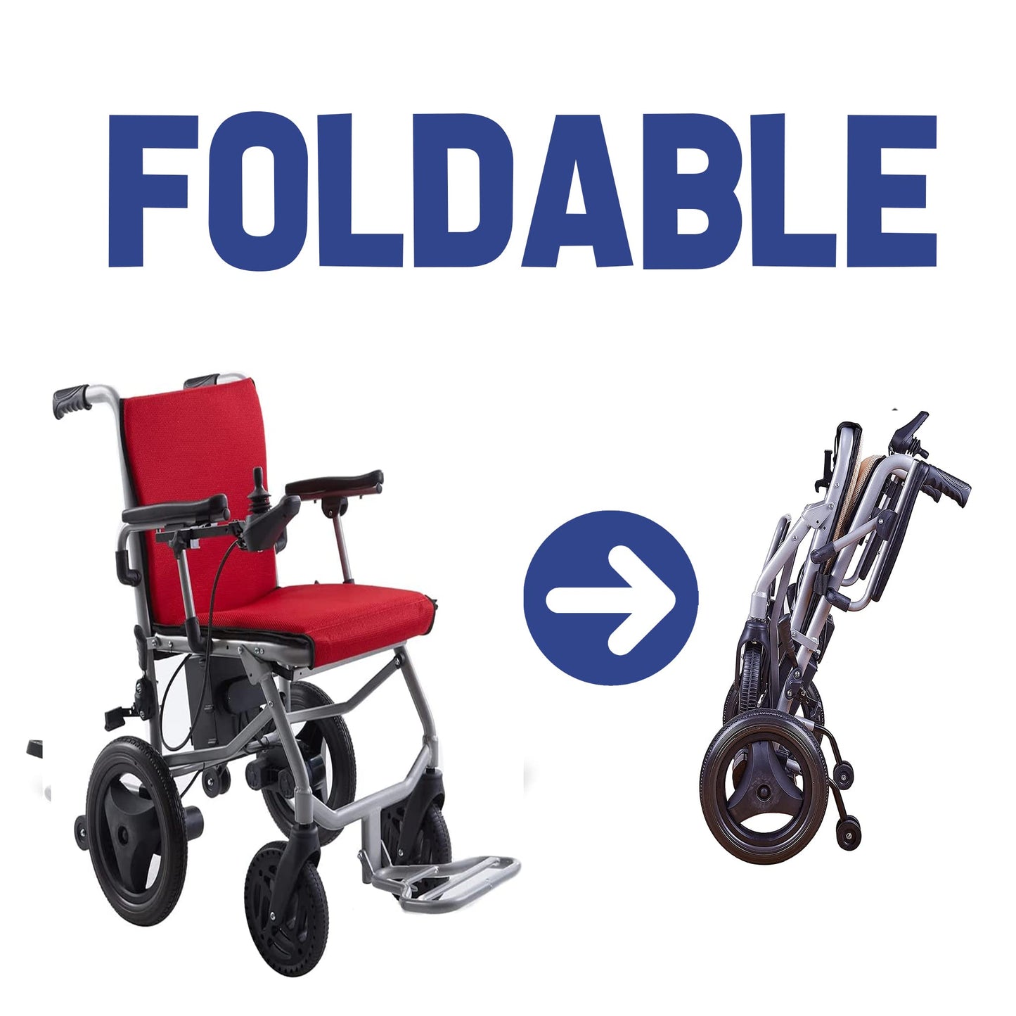 Culver Mobility Kano Foldable Electric Wheelchair, User-Friendly, Travel Size, Wheelchairs for Adults Lightweight,(RED)