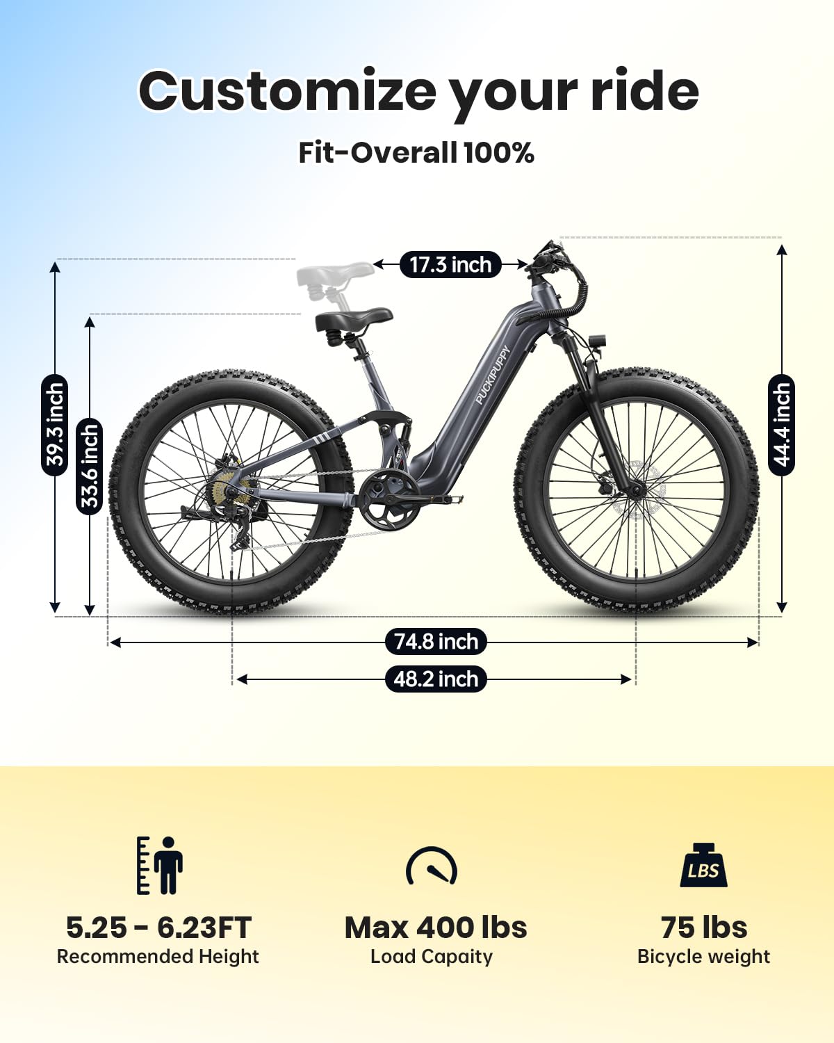 PUCKIPUPPY Boxer ST Electric Bike for Adults,  Fat Tire