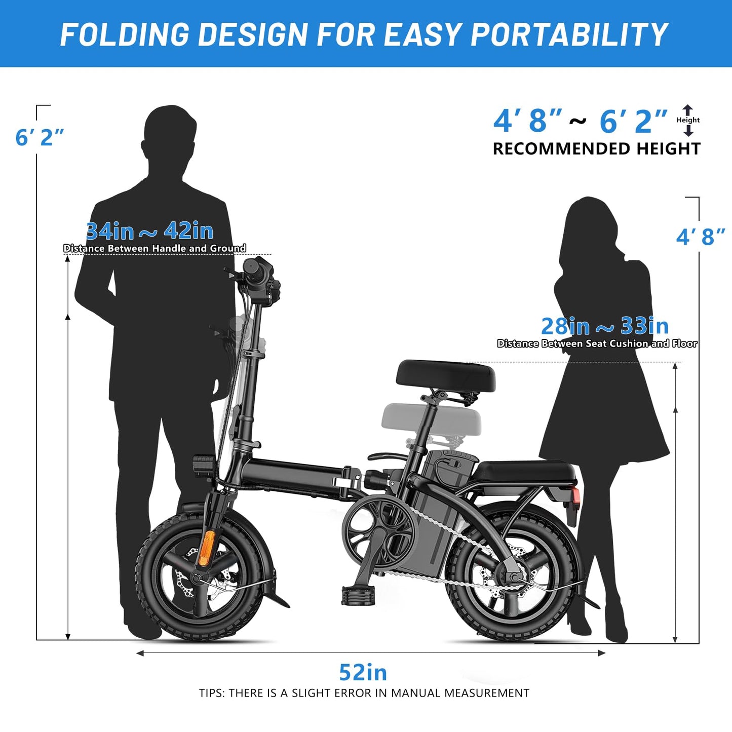 APYEAR Electric Bike for Adults, 48V 12Ah Battery, 14" Folding Ebike, 20MPH