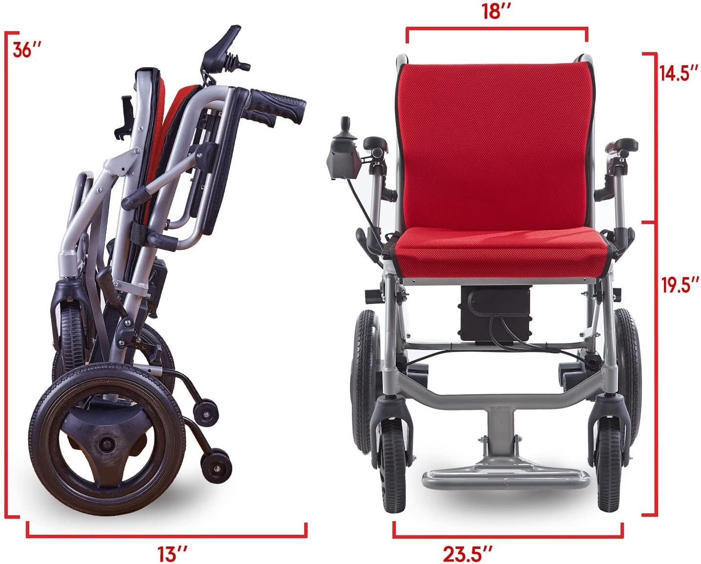 Culver Mobility Kano Foldable Electric Wheelchair, User-Friendly, Travel Size, Wheelchairs for Adults Lightweight,(RED)