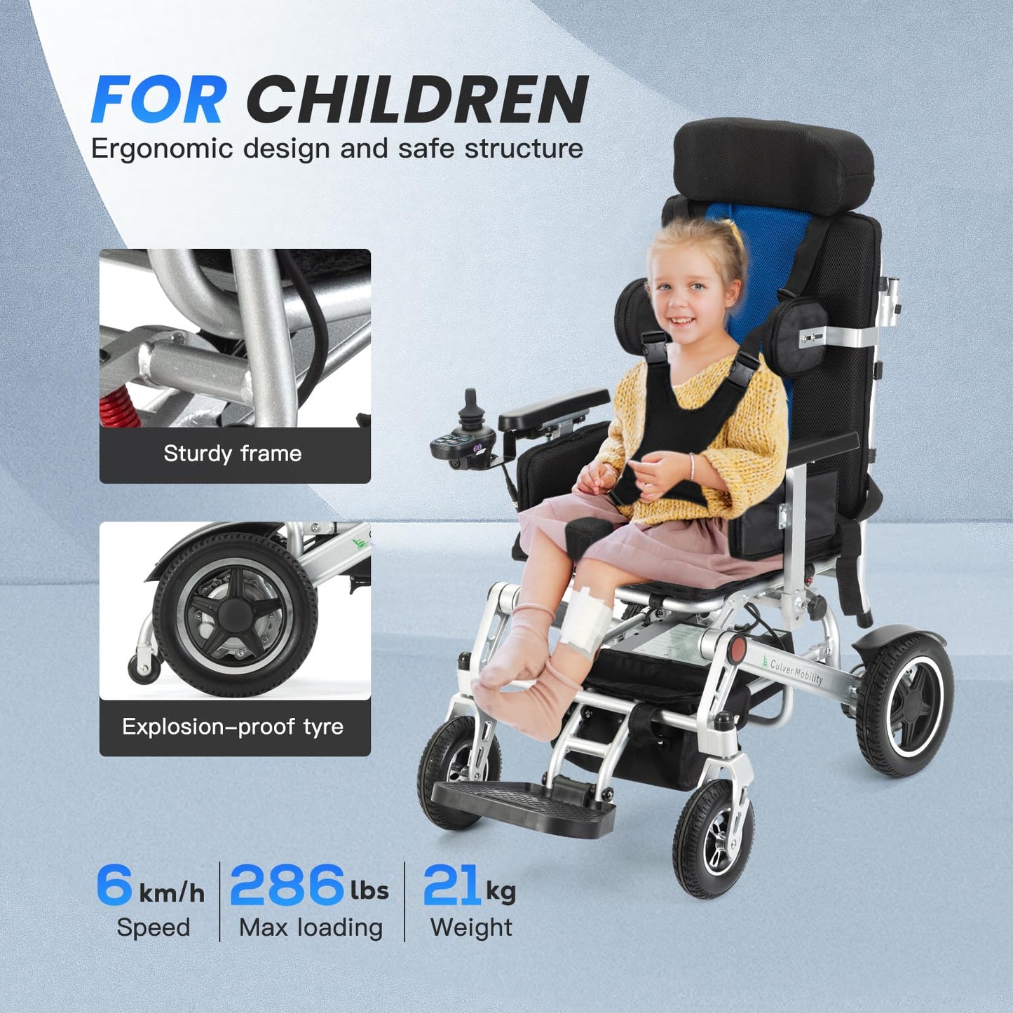 Culver Nora Pediatric Electric Wheelchair - Foldable, Lightweight