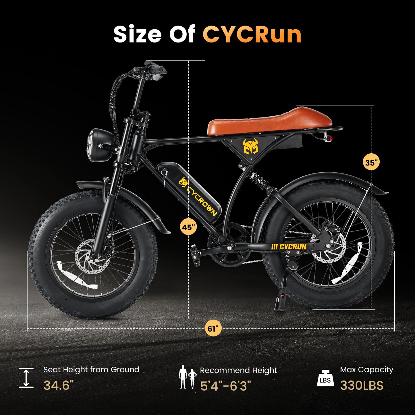 CYCROWN CycRun Electric Bike for Adults, 750W Motor, 20" Fat Tire, 20MPH, 55 Miles