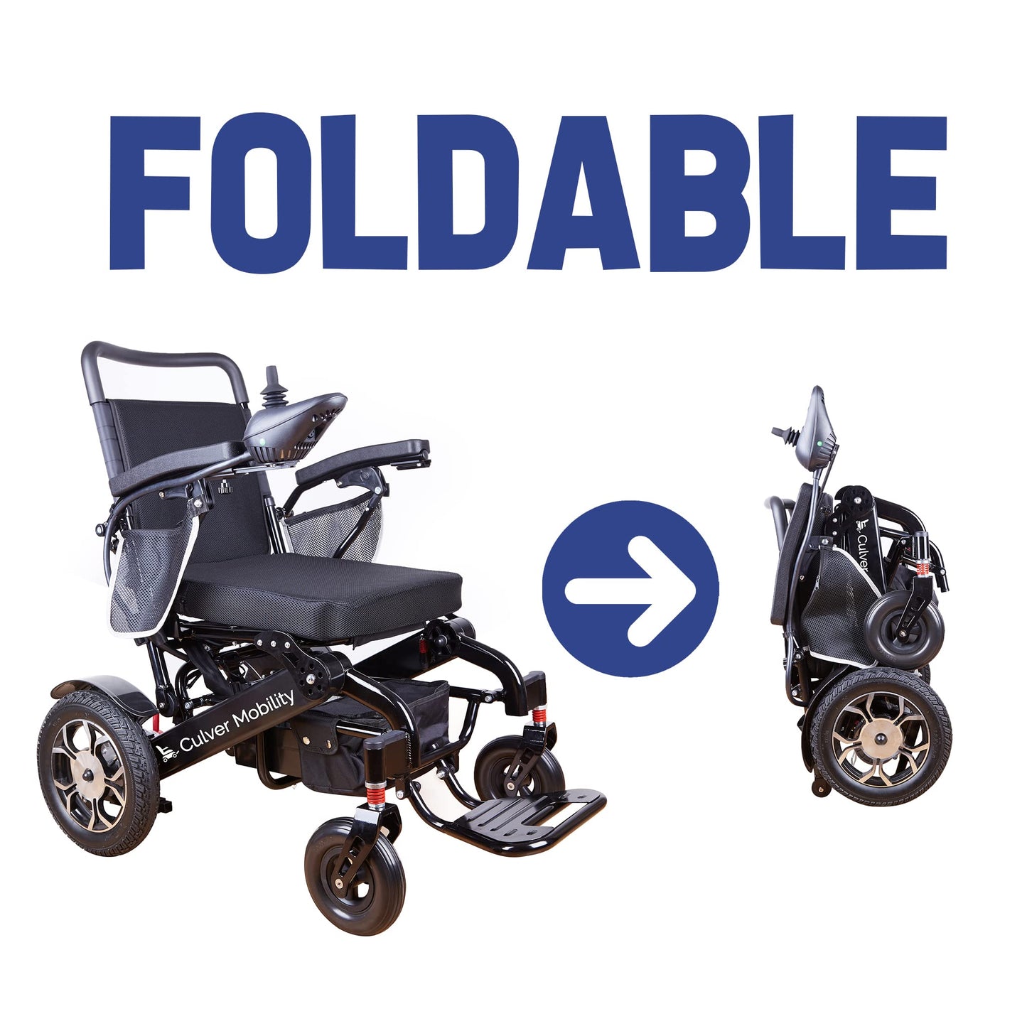 Culver Mobility Wolf Electric Wheelchair - Black, All-Terrain, Foldable