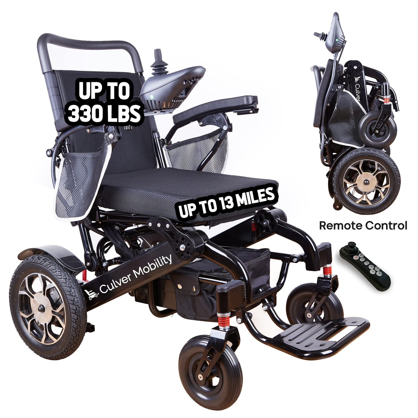 Culver Mobility Wolf Electric Wheelchair - Black, All-Terrain, Foldable