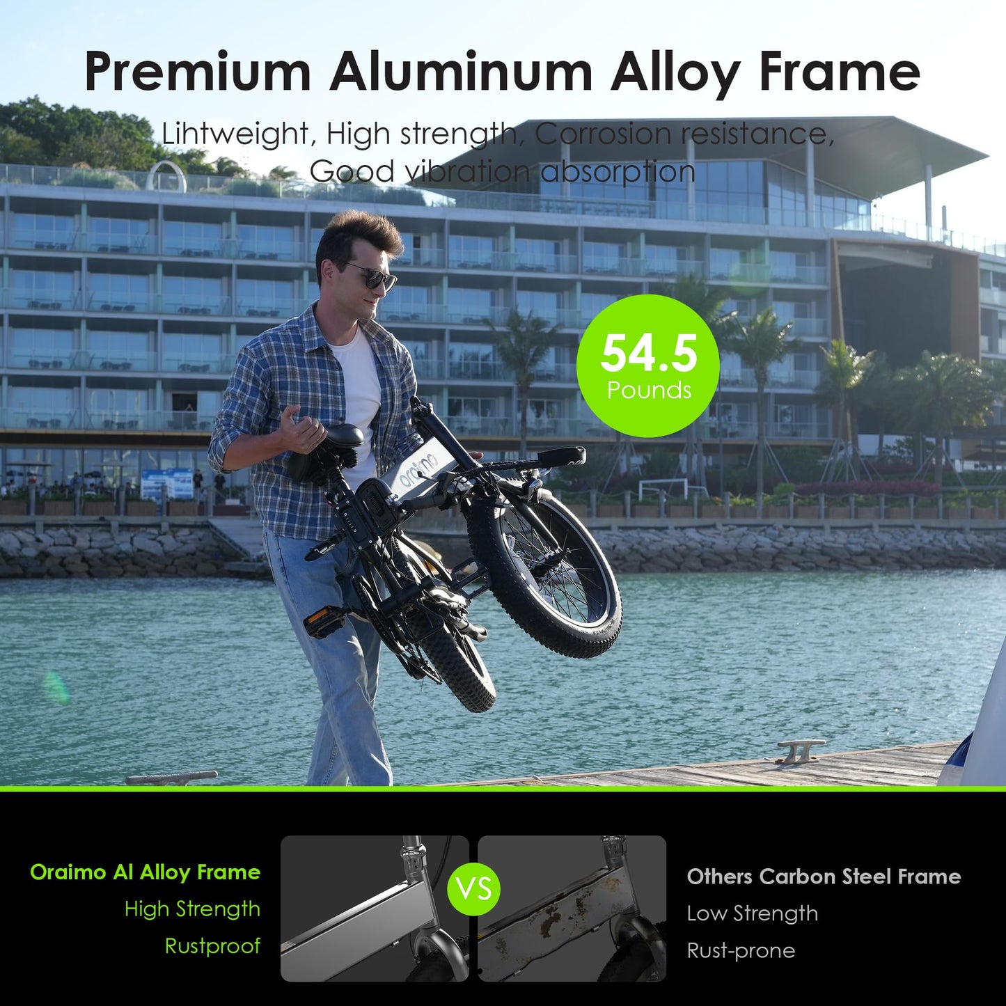 Oraimo 750W-1000W Electric Bike for Adults, 45 Miles, 20" Fat Tire Folding E-Bike